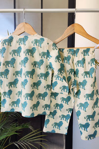 Royal Majesty Block Print Mul Kurta Pyjama Set Girls / Boys - De - Nap.in - Nightwear