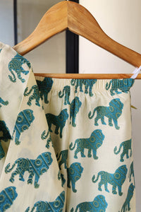 Royal Majesty Block Print Mul Kurta Pyjama Set Girls / Boys - De - Nap.in - Nightwear