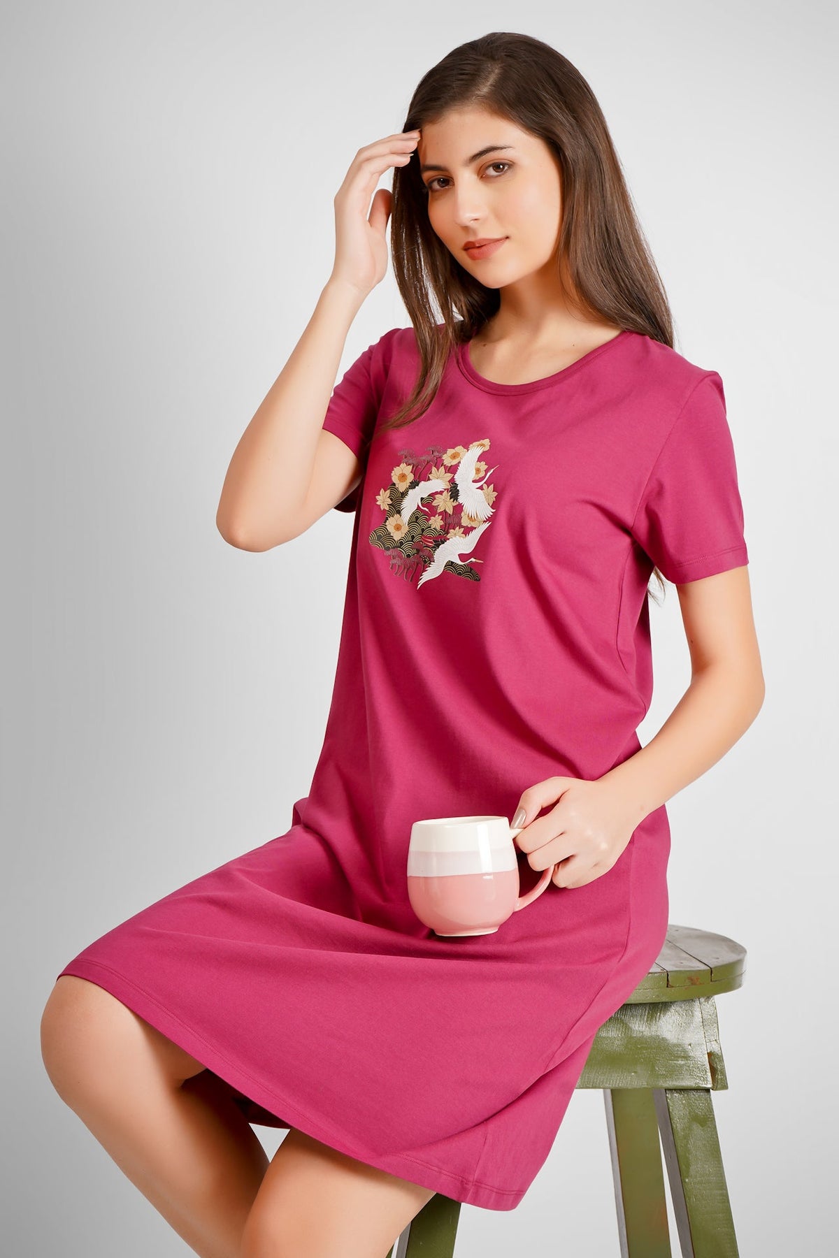 Royal Wine Japanese Bird Nightdress - De - Nap.in - Nightwear