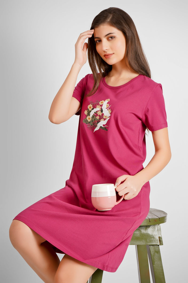 Royal Wine Japanese Bird Nightdress - De - Nap.in - Nightwear