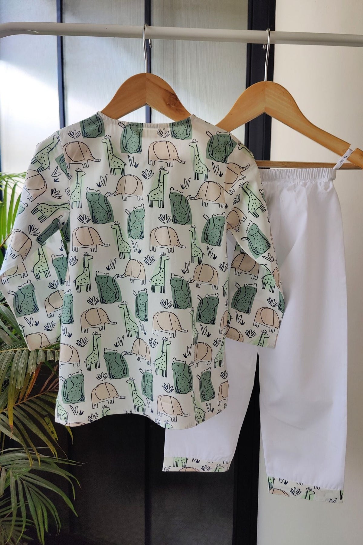 Safari Dreams Beige Kurta Pyjama Set for Girls / Boys - De - Nap.in - Nightwear