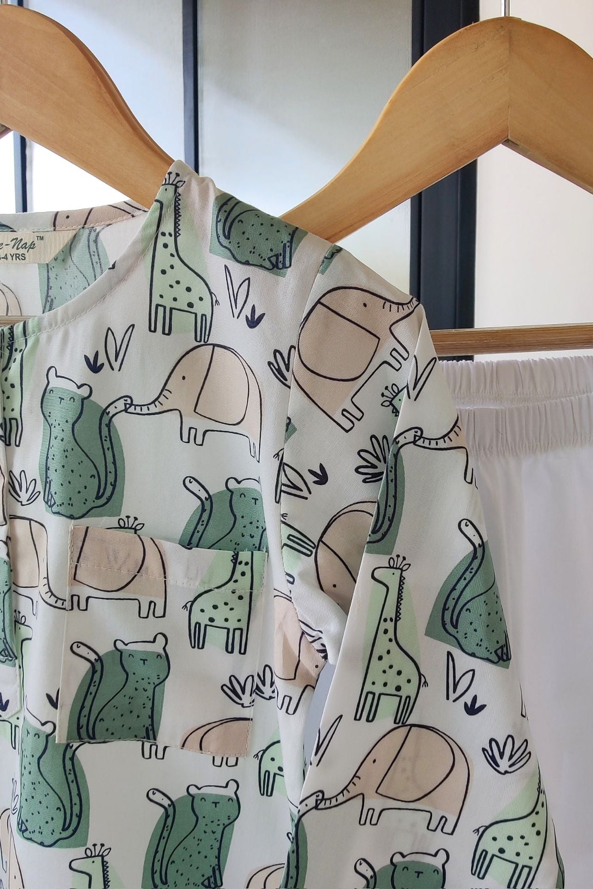 Safari Dreams Beige Kurta Pyjama Set for Girls / Boys - De - Nap.in - Nightwear