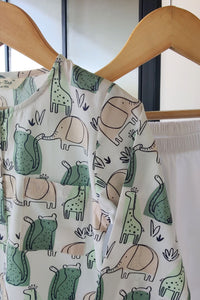 Safari Dreams Beige Kurta Pyjama Set for Girls / Boys - De - Nap.in - Nightwear