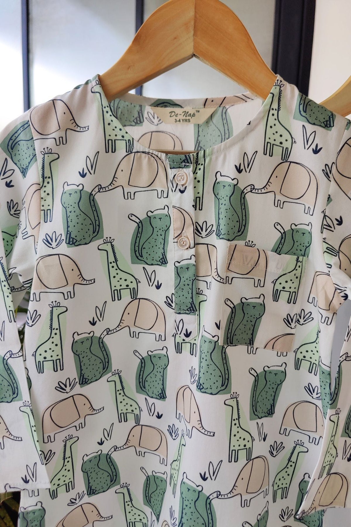 Safari Dreams Beige Kurta Pyjama Set for Girls / Boys - De - Nap.in - Nightwear