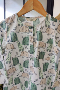 Safari Dreams Beige Kurta Pyjama Set for Girls / Boys - De - Nap.in - Nightwear