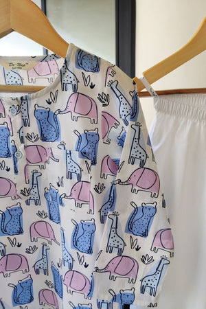 Safari Dreams Midnight Blue Kurta Pyjama Set for Girls / Boys - De - Nap.in - Nightwear