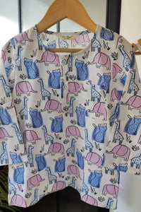 Safari Dreams Midnight Blue Kurta Pyjama Set for Girls / Boys - De - Nap.in - Nightwear