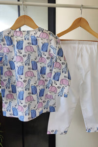 Safari Dreams Midnight Blue Kurta Pyjama Set for Girls / Boys - De - Nap.in - Nightwear