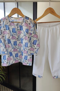 Safari Dreams Midnight Blue Kurta Pyjama Set for Girls / Boys - De - Nap.in - Nightwear