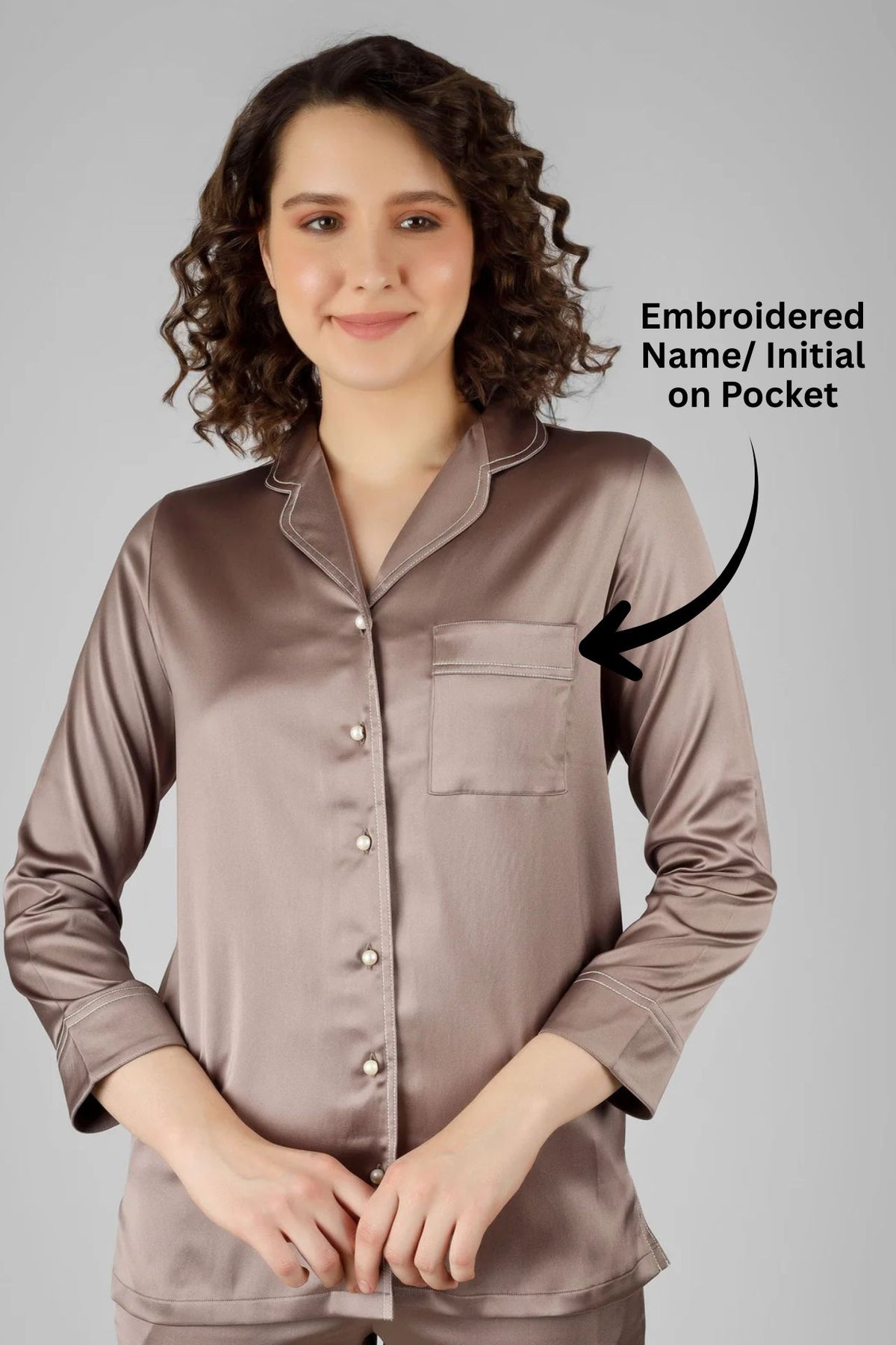 Mink Brown Satin Pyjama Set