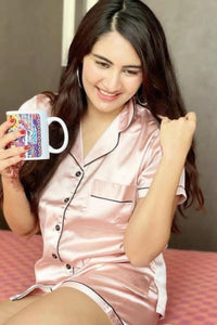 Rose Pink Satin Shorts Set