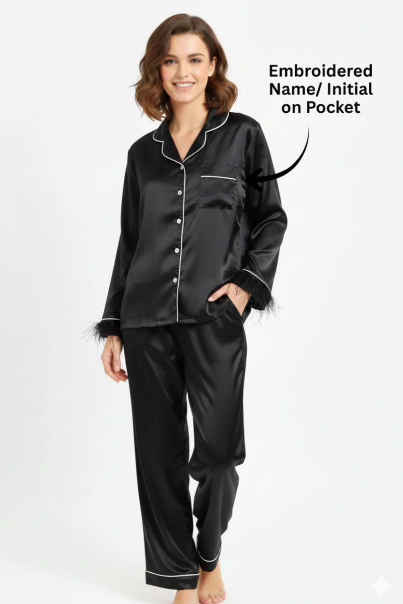 Black Satin Pyjama Set