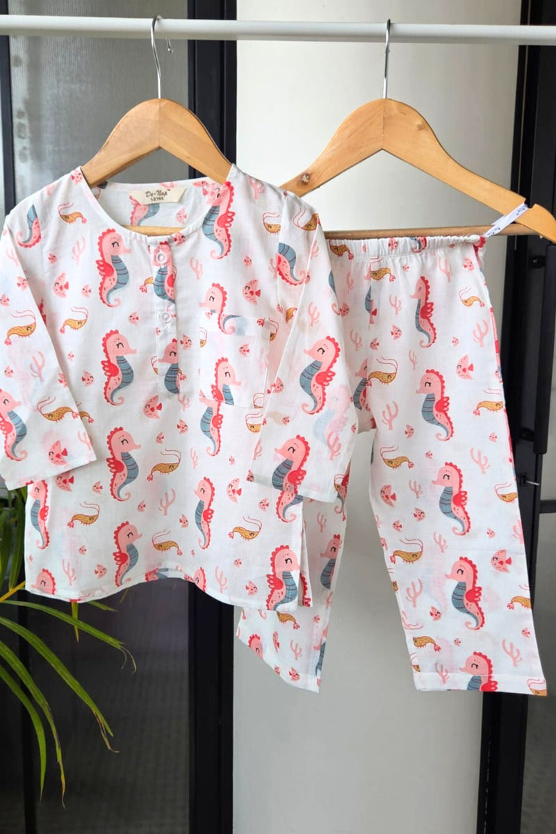 Seahorse Soiree Mul Kurta Pyjama Set Girls / Boys - De - Nap.in - Nightwear