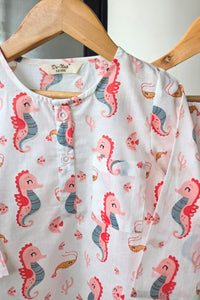 Seahorse Soiree Mul Kurta Pyjama Set Girls / Boys - De - Nap.in - Nightwear