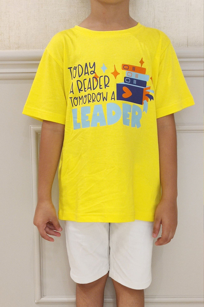 Today A Reader Tomorrow A Leader Yellow T-Shirt For Boys