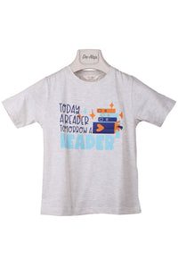 Today A Reader Tomorrow A Leader Ecru T-Shirt For Boys - De - Nap.in - Nightwear