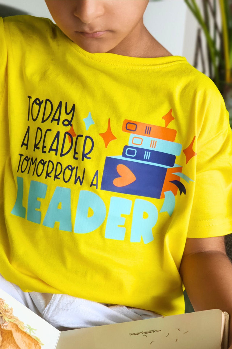 Today A Reader Tomorrow A Leader Yellow T-Shirt For Boys - De - Nap.in - Nightwear