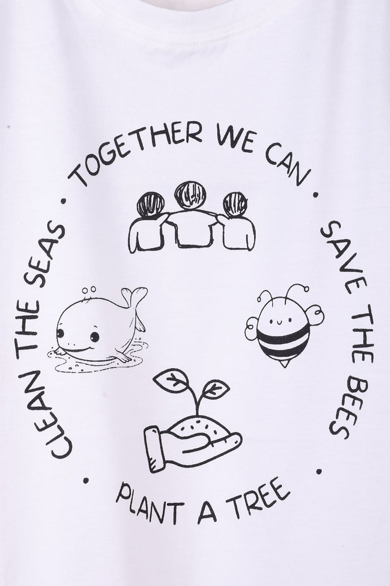 Together We Can Save The Bees Plant A Tree Clean The Seas White T-shirt For Boys - De - Nap.in - Nightwear