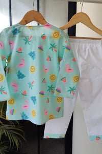 Tropical Glow Kurta Pyjama Set for Girls / Boys - De - Nap.in - Nightwear
