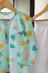 Tropical Glow Kurta Pyjama Set for Girls / Boys - De - Nap.in - Nightwear