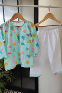 Tropical Glow Kurta Pyjama Set for Girls / Boys - De - Nap.in - Nightwear