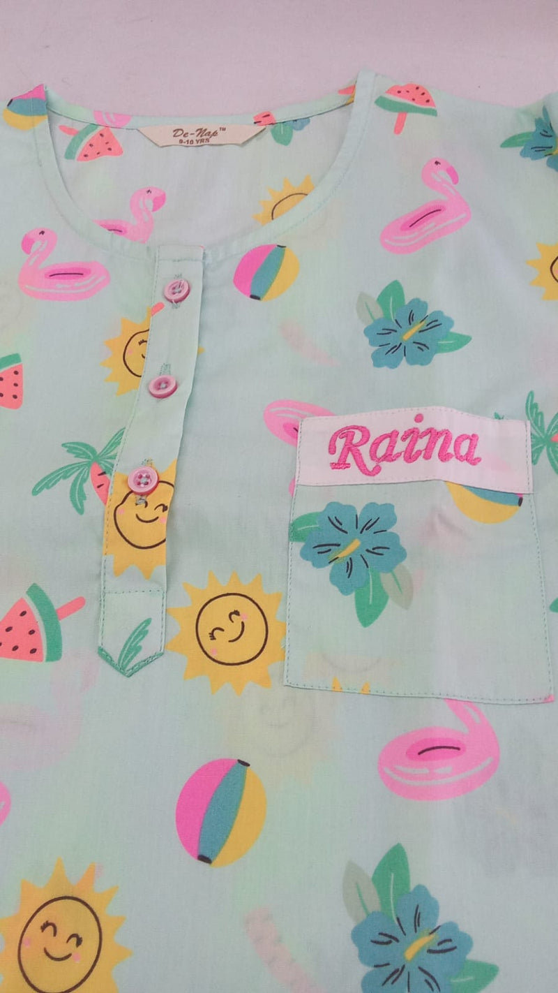 Tropical Glow Kurta Pyjama Set for Girls / Boys - De - Nap.in - Nightwear