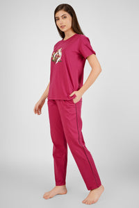 Wine Japanese Bird Pyjama Set - De - Nap.in - Nightwear