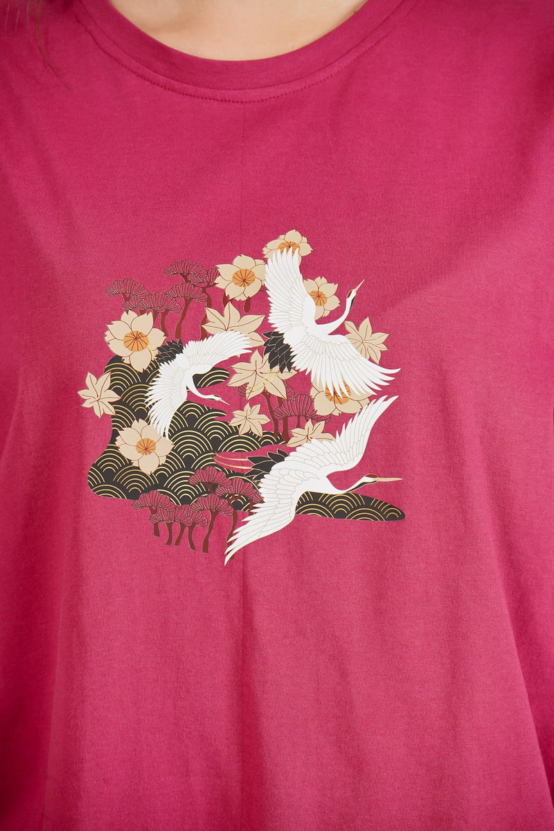 Wine Japanese Bird Pyjama Set - De - Nap.in - Nightwear