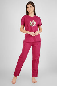 Wine Japanese Bird Pyjama Set - De - Nap.in - Nightwear
