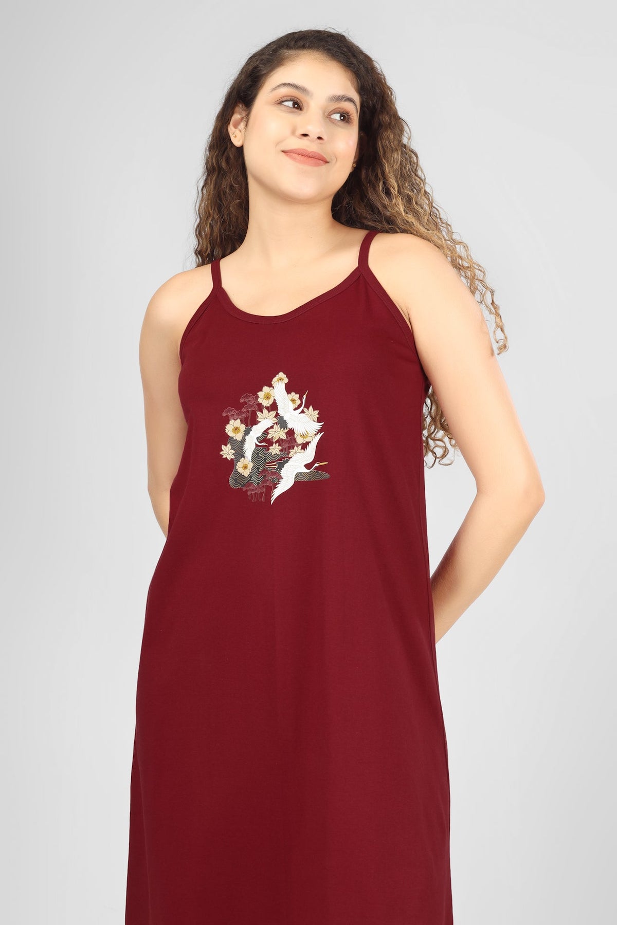 Wine Japnese Nightdress - De - Nap.in - Nightwear