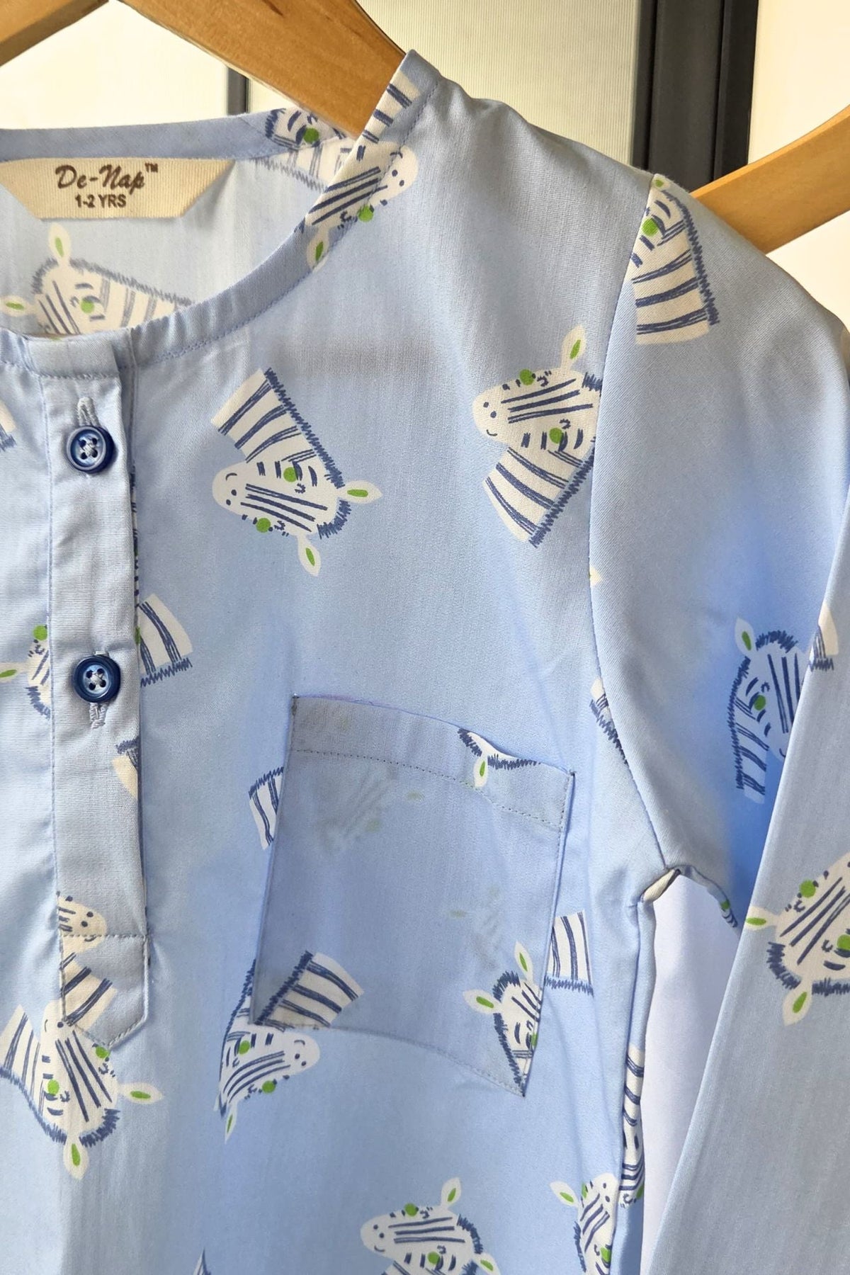 Zebra Zing Blue Kurta Pyjama Set Girls / Boys - De - Nap.in - Nightwear