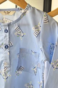 Zebra Zing Blue Kurta Pyjama Set Girls / Boys - De - Nap.in - Nightwear