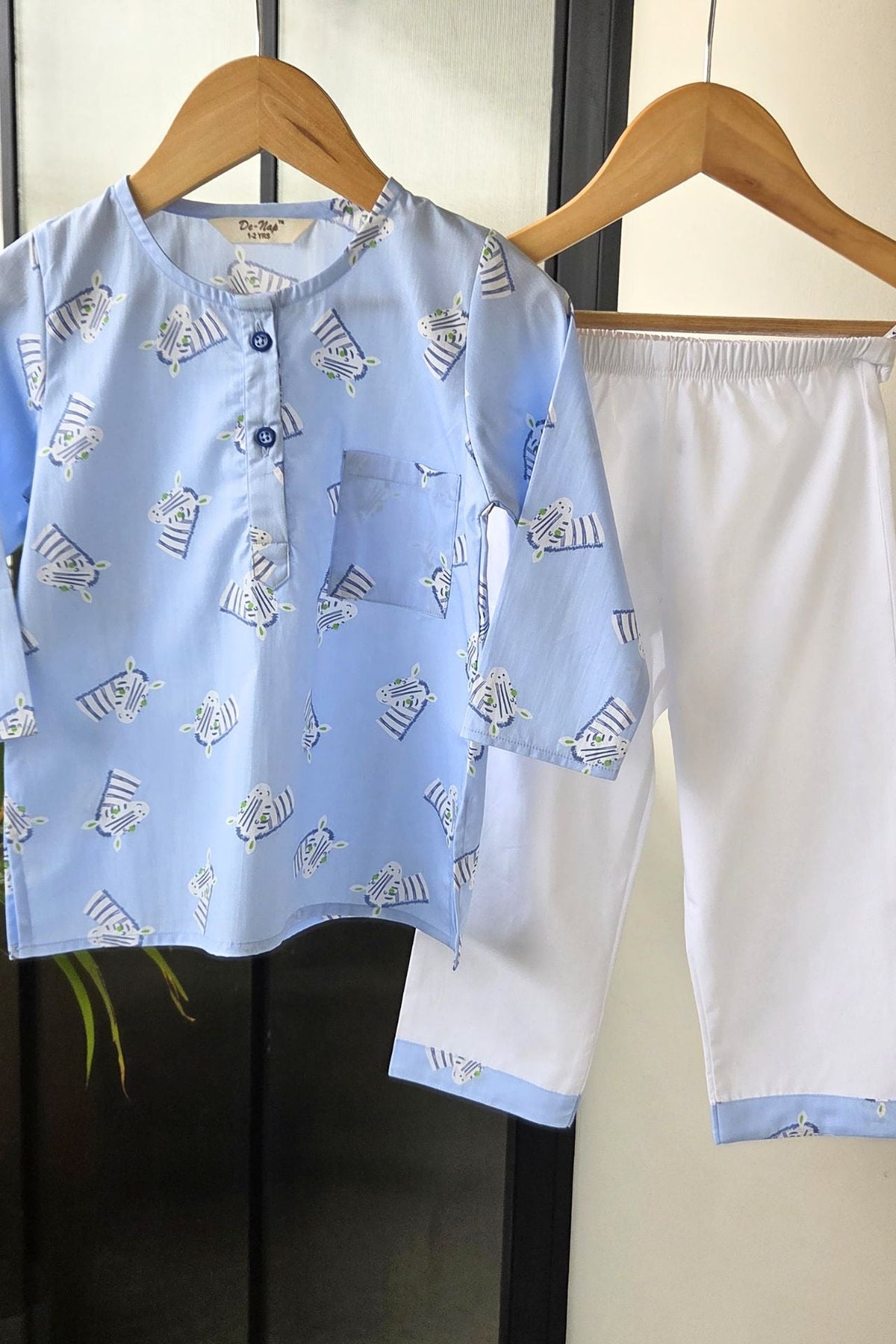 Zebra Zing Blue Kurta Pyjama Set Girls / Boys - De - Nap.in - Nightwear