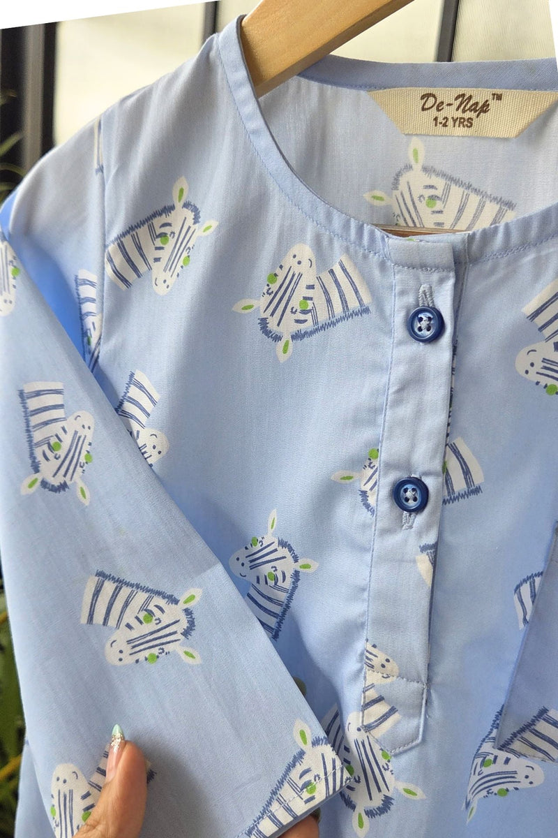 Zebra Zing Blue Kurta Pyjama Set Girls / Boys - De - Nap.in - Nightwear
