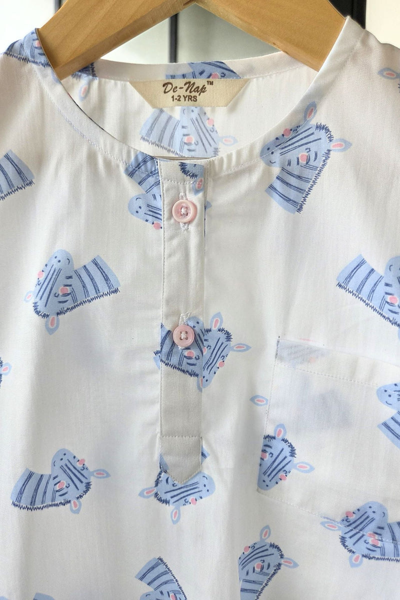 Zebra Zing White Kurta Pyjama Set Girls / Boys - De - Nap.in - Nightwear