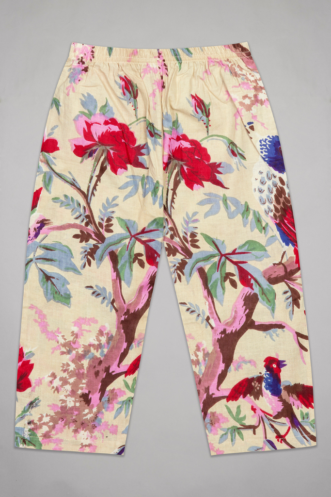 Cream Blossom Flock Kurta Pyjama Set