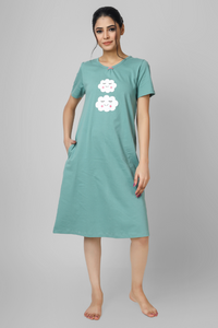 Green Cloud Nine Short Nighty / Nightdress / Nightwear / Sleepwear / Loungewear For Women, Ladies