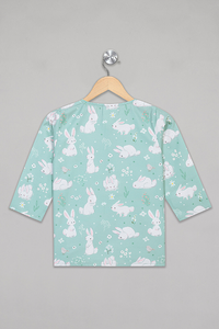 Green Kurta Pyjama Set With Bunnies / Nightsuit / Nightwear / Sleepwear / Loungewear For Girls