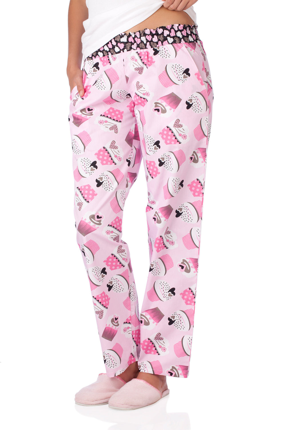 Women's Plush Fleece Pyjama Lounge Pants - Pink/Cupcakes