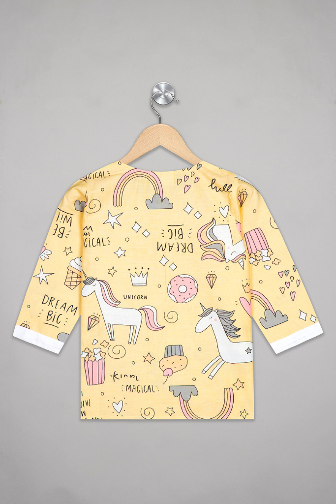 Yellow Unicorn Dreamscape Kurta Pyjama Set  /  Nightsuit / Nightwear / Sleepwear / Loungewear For Kids, Girls