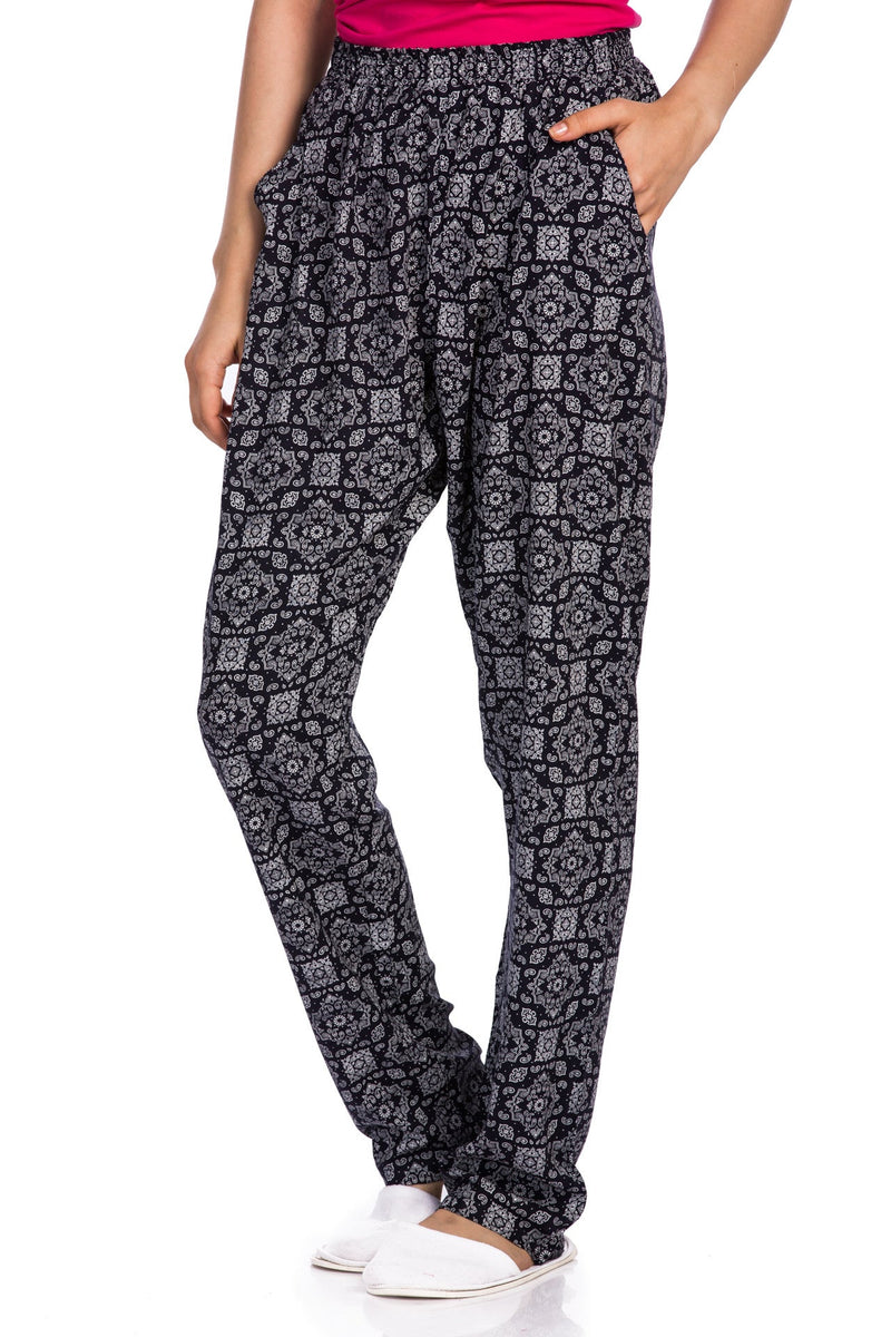Abstract Navy & White Cuff Pants - De - Nap.in - Nightwear