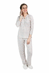 Beige Tiny Floral Pyjama Set - De - Nap.in - Nightwear