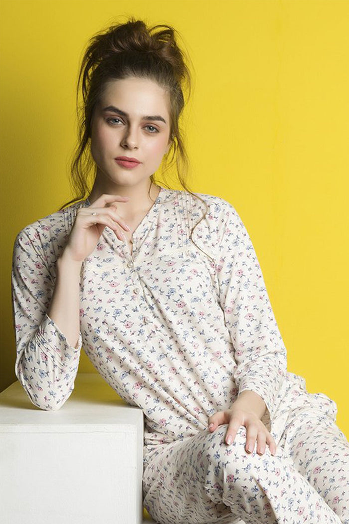 Beige Tiny Floral Pyjama Set - De - Nap.in - Nightwear