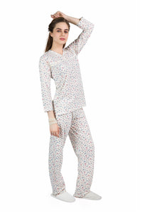 Beige Tiny Floral Pyjama Set - De - Nap.in - Nightwear