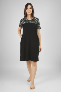 Black Floral Whispers Short Nighty - De - Nap.in - Nightwear