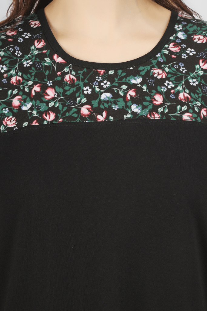 Black Floral Whispers Short Nighty - De - Nap.in - Nightwear