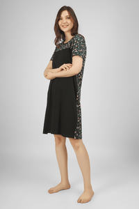 Black Floral Whispers Short Nighty - De - Nap.in - Nightwear