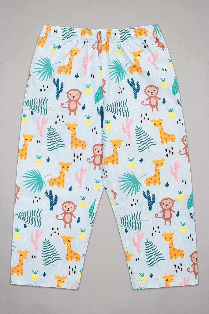 Blue Monkey & Giraffe Kurta Pyjama Set - De - Nap.in - Nightwear