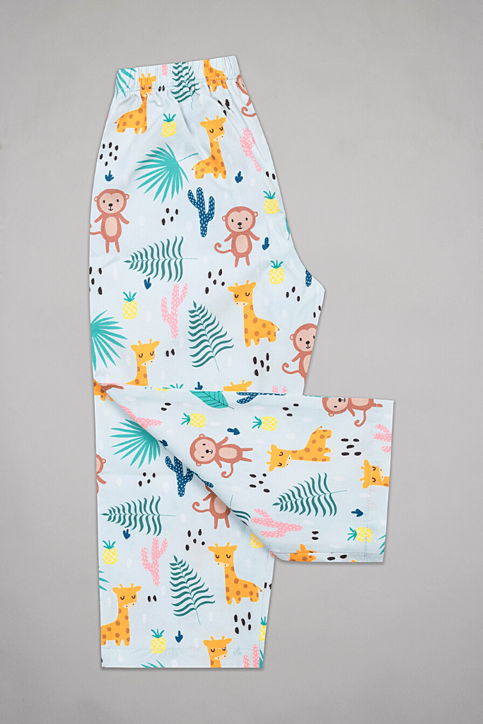 Blue Monkey & Giraffe Kurta Pyjama Set - De - Nap.in - Nightwear