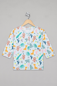 Blue Monkey & Giraffe Kurta Pyjama Set - De - Nap.in - Nightwear